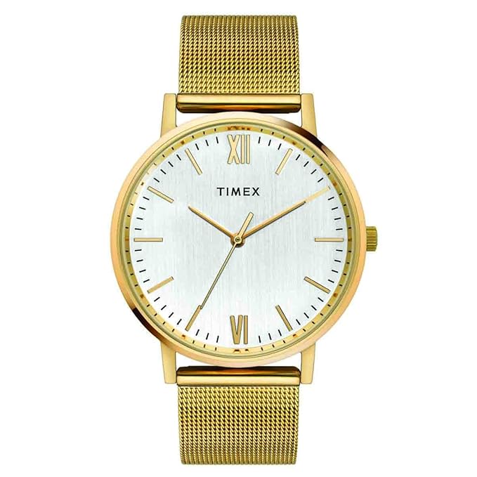 TIMEX Analog Watch for Man with Silver Round Dial & Gold Stainless Steel TW0TG8010