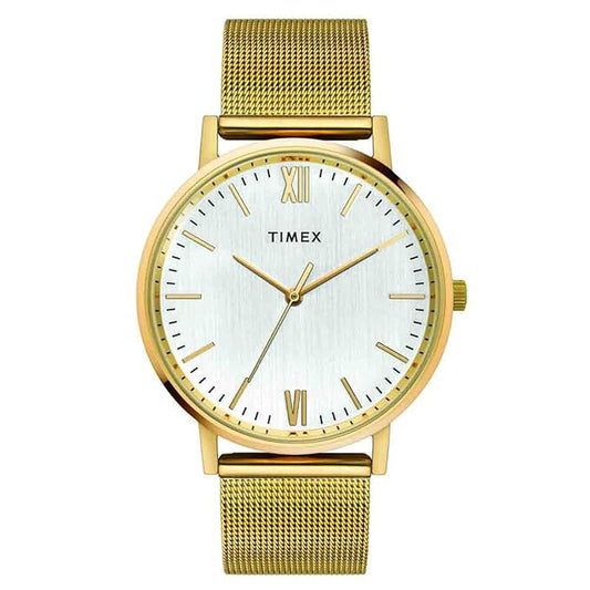 TIMEX Analog Watch for Man with Silver Round Dial & Gold Stainless Steel TW0TG8010