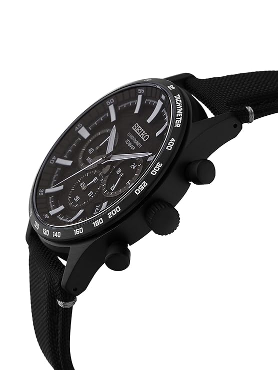 Seiko Nylon Analog Black Dial Men Watch-Ssb417P1, Black Band