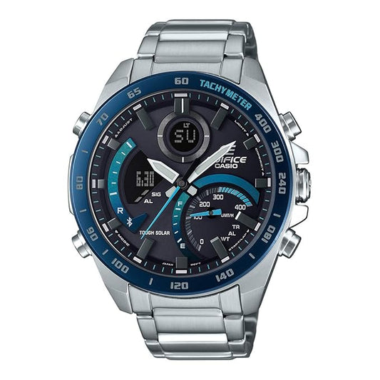 Casio Edifice ECB-900DB-1BDR Bluetooth Analog-Digital Black Dial Men Watch Silver Metal Strap (EX500)