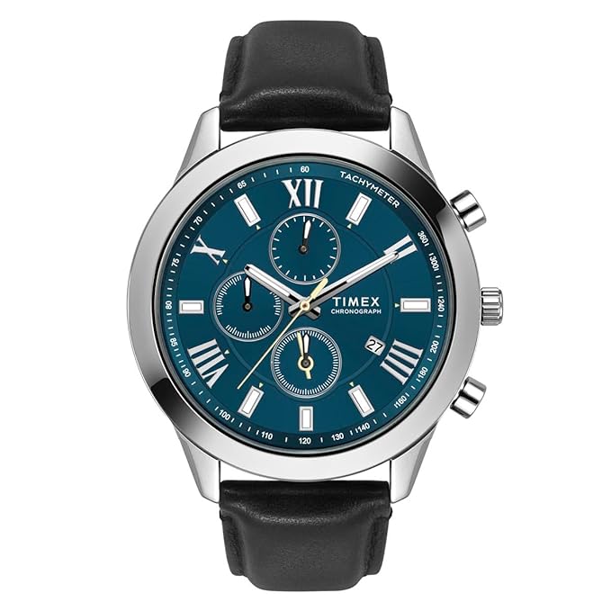 TIMEX Men's Blue Round Chronograph Leather Watch  - TWEG18515