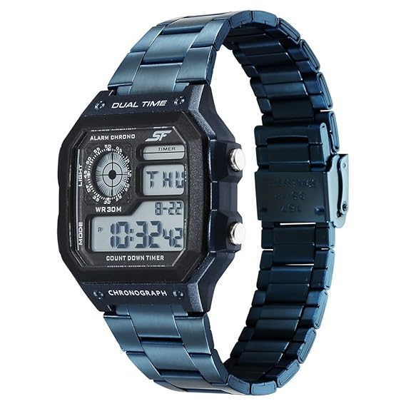 Sonata Hexa Digital Black Dial Blue Color Stainless Steel Strap Watch For Unisex NU77134PM07W