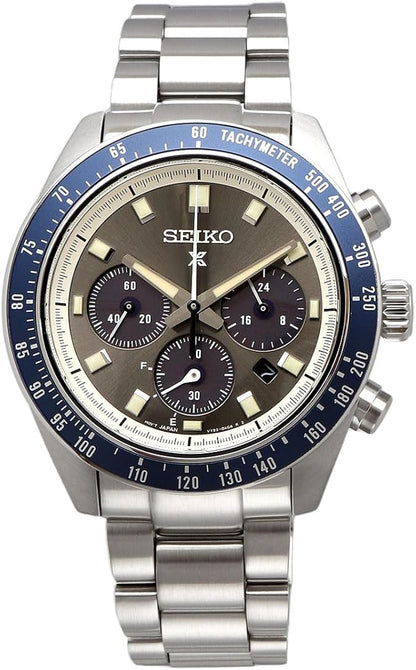 Seiko SSC939P1 Prospex Speedtimer, Solar Chronograph, Solar Chronograph, Men's Watch, Curved Sapphire Glass, Silver, Blue Bezel, Overseas Model