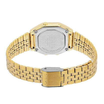 Casio Vintage LA680WGA-9DF Digital Gold Dial Women Watch Gold Stainless Steel Strap (D345)