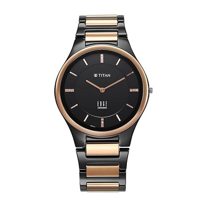 Titan Men Black Ceramic Dress with Diamonds Quartz Analog Dial Two Toned Ceramic Strap Watch-NT1696KC02