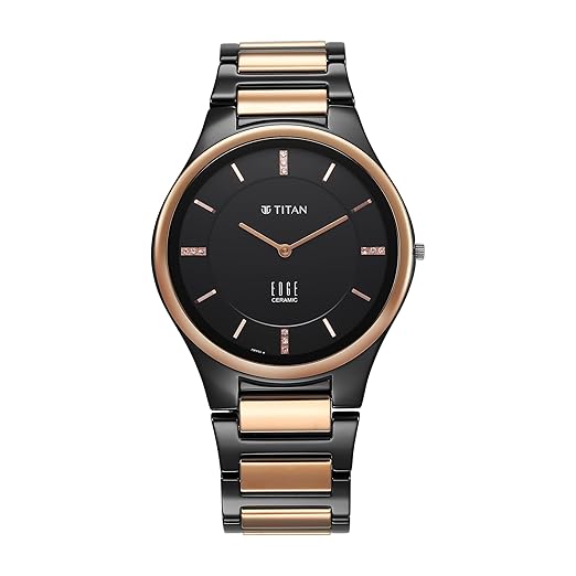 Titan Men Black Ceramic Dress with Diamonds Quartz Analog Dial Two Toned Ceramic Strap Watch-NT1696KC02