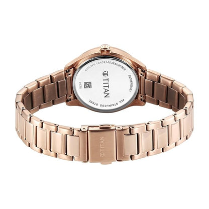 Titan Glamour Silver Round Dial Stainless Steel Watch for Women - 95326WM01