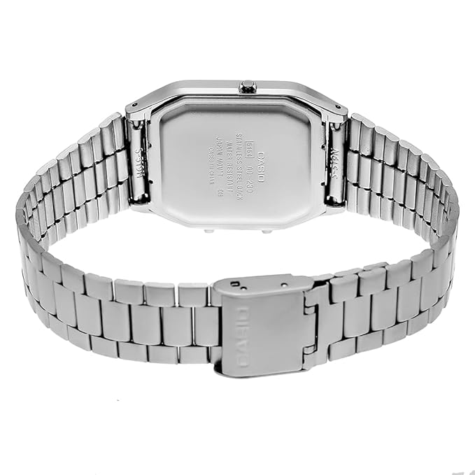 Casio Vintage AQ-230A-1DMQ Analog-Digital Black Dial Unisex Watch Silver Metal Strap (AD01)
