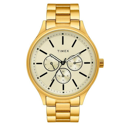 TIMEX Analog Watch for Man with Champagne Round Dial & Gold Stainless Steel Bracelet Band Water Resistant Men's Wrist Watches - TWEG18415