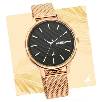 Fastrack Ruffles Quartz Analog with Day and Date Black Dial Stainless Steel Strap Watch for Girls NU6207WM01