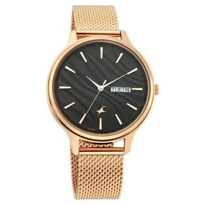 Fastrack Ruffles Quartz Analog with Day and Date Black Dial Stainless Steel Strap Watch for Girls NU6207WM01