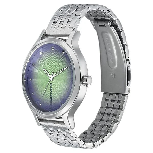 Fastrack Sunburn Quartz Analog Green Dial Metal Strap Watch for Girls NM6212SM01