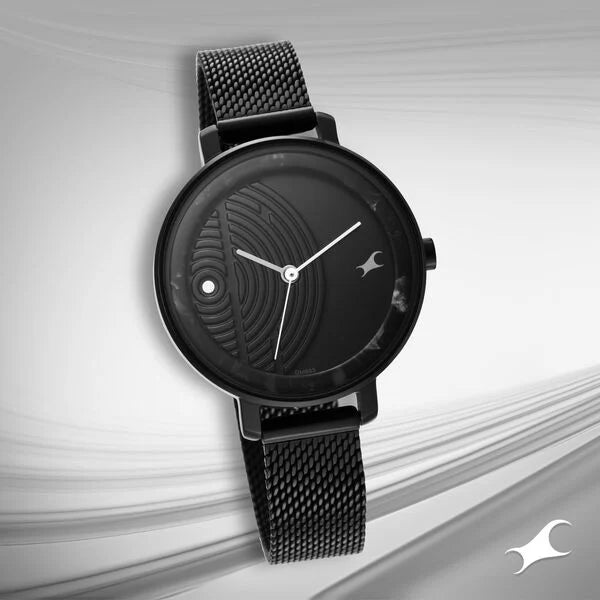 Fastrack Younique Quartz Analog Black Dial Stainless Steel Strap Watch for Girls NR6278NM01