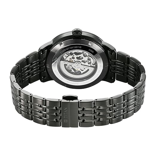 Titan Phoenix Skeletal Automatic Analog with Gun Dial Black Stainless Steel Strap Watch for Men - ‎90223NM01