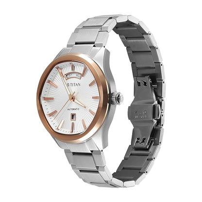 Titan Astral Concealed Analog with Silver White Dial Men's Watch | Leather Material Watch | Water Resistant - 90209KM01