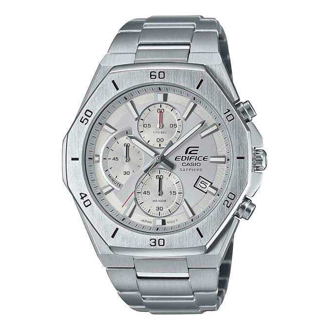 Casio Edifice EFB-680D-7AVUDF White Analog Dial Silver Stainless Steel Band Men's Watch Chronograph Sapphire Glass EX552