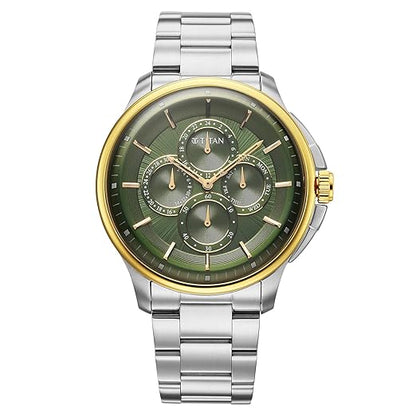 Titan Classique Four Eye Multifunction Analog with Green Dial Silver Stainless Steel Strap Watch for Men - 90217BM02