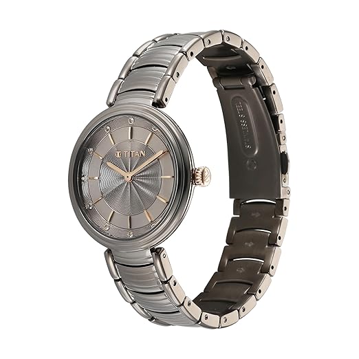 Titan Aura Phase Quartz Analog Grey Dial with Black Stainless Steel Strap Watch for Women-NT95240KM01