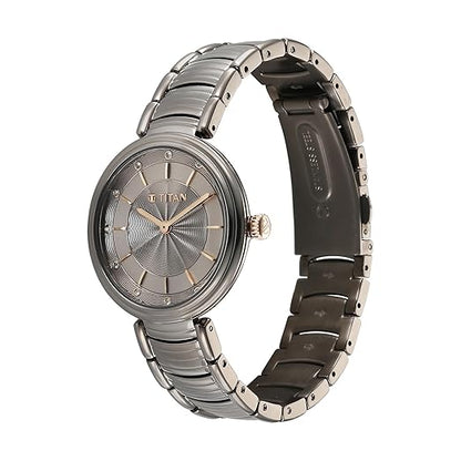 Titan Aura Phase Quartz Analog Grey Dial with Black Stainless Steel Strap Watch for Women-NT95240KM01