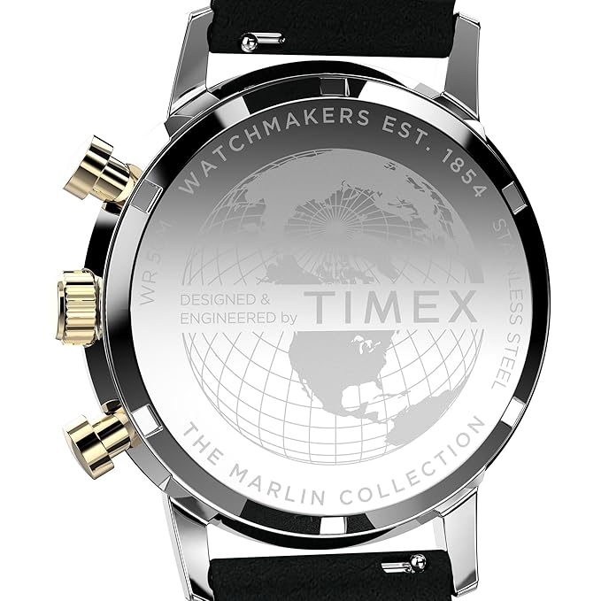 TIMEX Marlin Analog Champagne Round Dial & Black Leather Strap Band Water Resistant Men's Wrist Watch - TWEG26709