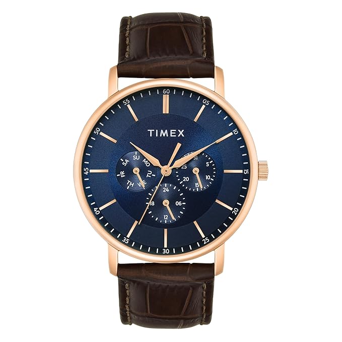 Timex Trendline Men Quartz Blue Dial Multi-Function Leather Watch TWTG12804
