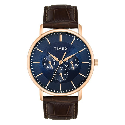 Timex Trendline Men Quartz Blue Dial Multi-Function Leather Watch TWTG12804