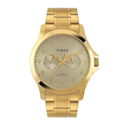 TIMEX Analog Watch for Man with Champagne Round Dial & Rose Gold Stainless Steel Bracelet Band Water Resistant Men's Wrist Watches - TW000X143
