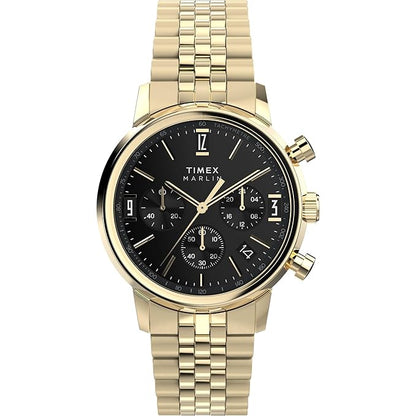 TIMEX Marlin Analog Black Round Dial & Gold Stainless Steel Bracelet Band Water Resistant Men's Wrist Watch - TWEG26706