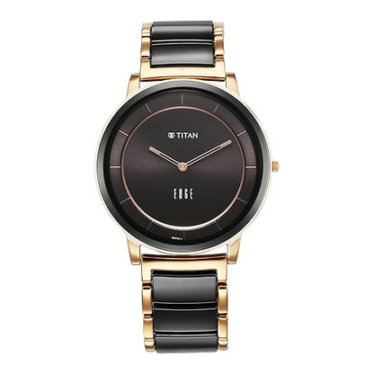 Titan Fusion Quartz Analog Black Dial Two Toned Black & Rose Gold Ceramic Strap Watch for Men - NT1878KD03