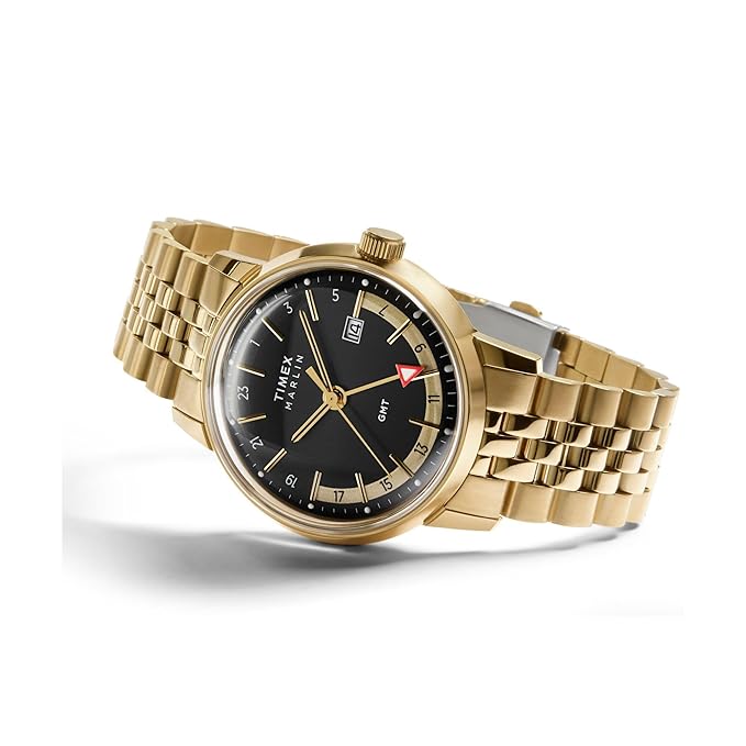 TIMEX Marlin Analog Black Round Dial & Gold Stainless Steel Bracelet Band Water Resistant Men's Wrist Watch - TW2Y47700IK
