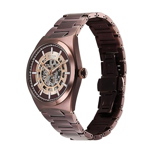 Titan Nexus Skeletal Automatic Analog with Brown Dial Brown Stainless Steel Strap Watch for Men - 90221QM01