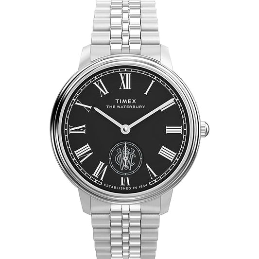 TIMEX Waterbury Metropolitan Analog Black Round Dial & Silver Stainless Steel Bracelet Band Water Resistant Men's Wrist Watch - TW2Y23300IK