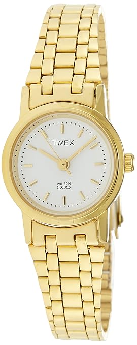 TIMEX Classics Analog Watch for Women with White Round Dial & Gold Stainless Steel Bracelet Band Water Resistant Women's Wrist Watches - B303