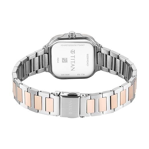 Titan Slim Square Quartz Analog with Date Silver Dial with Two Toned Color Stainless Steel Strap Watch for Women - 95291KM01