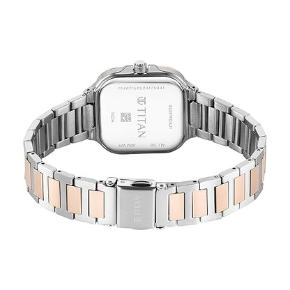 Titan Slim Square Quartz Analog with Date Silver Dial with Two Toned Color Stainless Steel Strap Watch for Women - 95291KM01