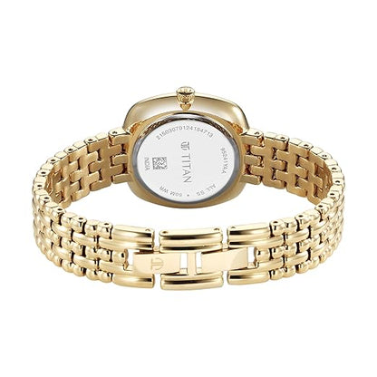 Titan Aura Quartz Analog Brown Mother of Pearl Dial Golden Stainless Steel Strap Watch for Women-95241YM01/NT95241YM01