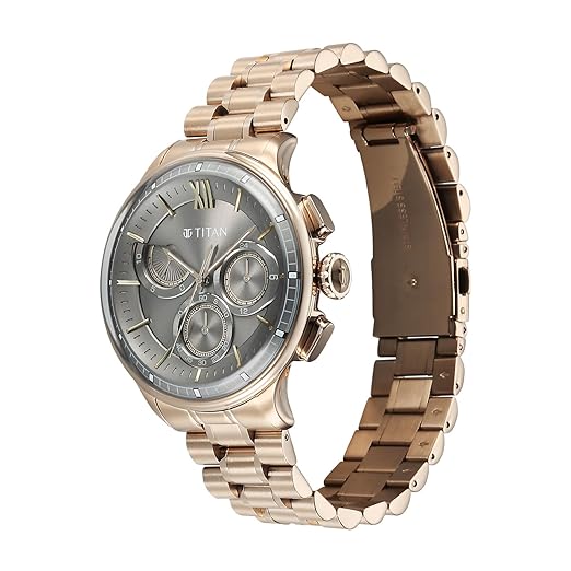 Titan Classique Half Cut Chronograph Quartz Analog with Anthracite Dial Carnation Gold Stainless Steel Strap Watch for Men - 90218WM01