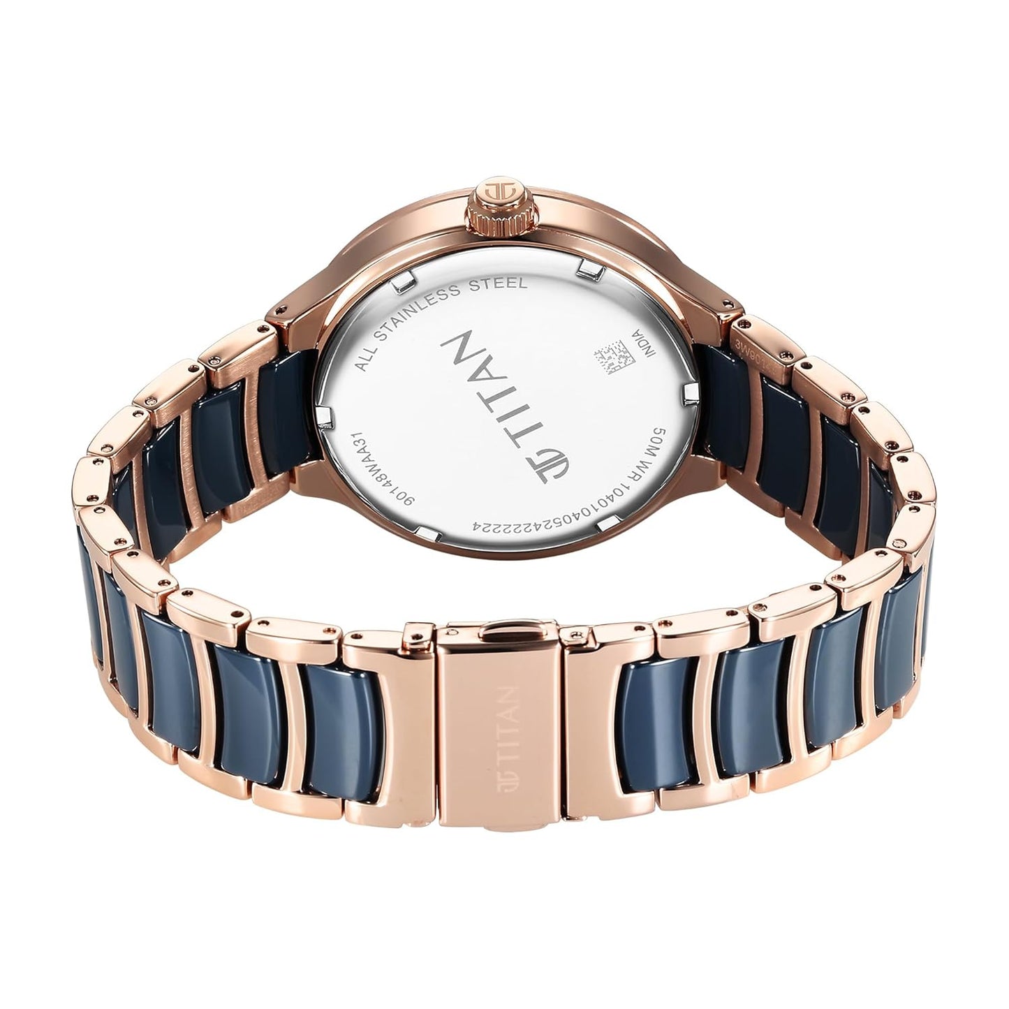 Titan Ceramic Fusion Quartz Multifunction Blue Dial with Two Toned Color Stainless Steel Strap Watch for Men-90148KD04/NT90148KD04