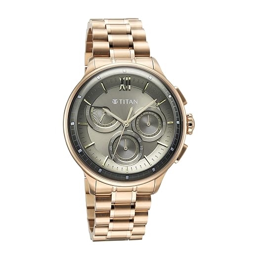 Titan Classique Half Cut Chronograph Quartz Analog with Anthracite Dial Carnation Gold Stainless Steel Strap Watch for Men - 90218WM01