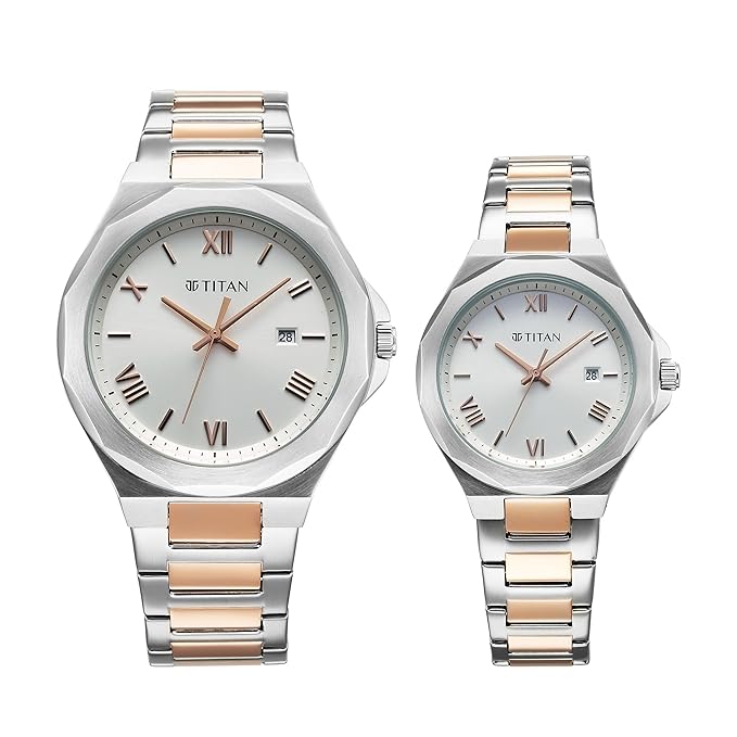 Titan Modern Bandhan Quartz Analog Silver Dial Pair Watches - 9401094210KM01