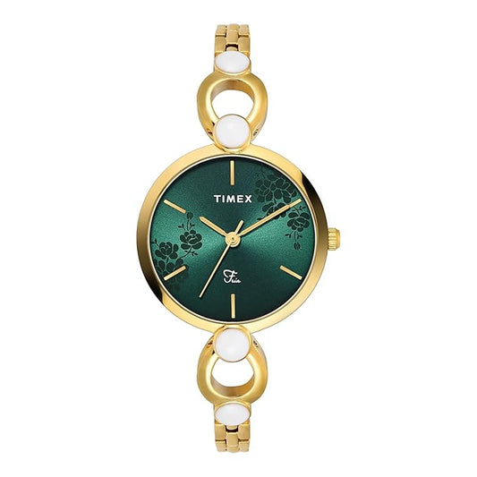 TIMEX Fashion Women Quartz Green Dial Analog Brass Watch TWEL18109
