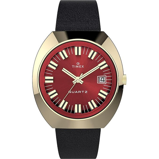 TIMEX Reissue Analog Burgundy Tonneau Dial & Black Leather Strap Band Water Resistant Men's Wrist Watch - TW2V25400IK