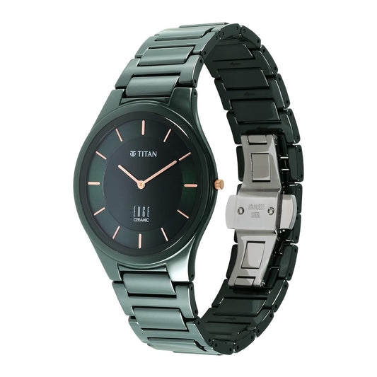 Titan Men Green Ceramic Quartz Analog Dial Ceramic Strap Watch-NT1696QC06