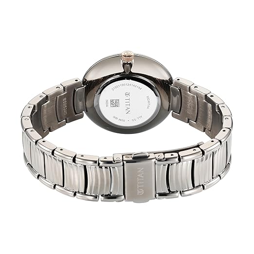 Titan Aura Phase Quartz Analog Grey Dial with Black Stainless Steel Strap Watch for Women-NT95240KM01