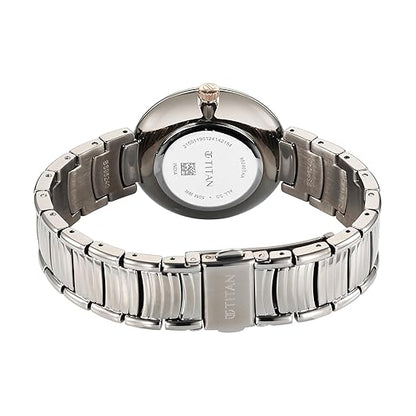 Titan Aura Phase Quartz Analog Grey Dial with Black Stainless Steel Strap Watch for Women-NT95240KM01