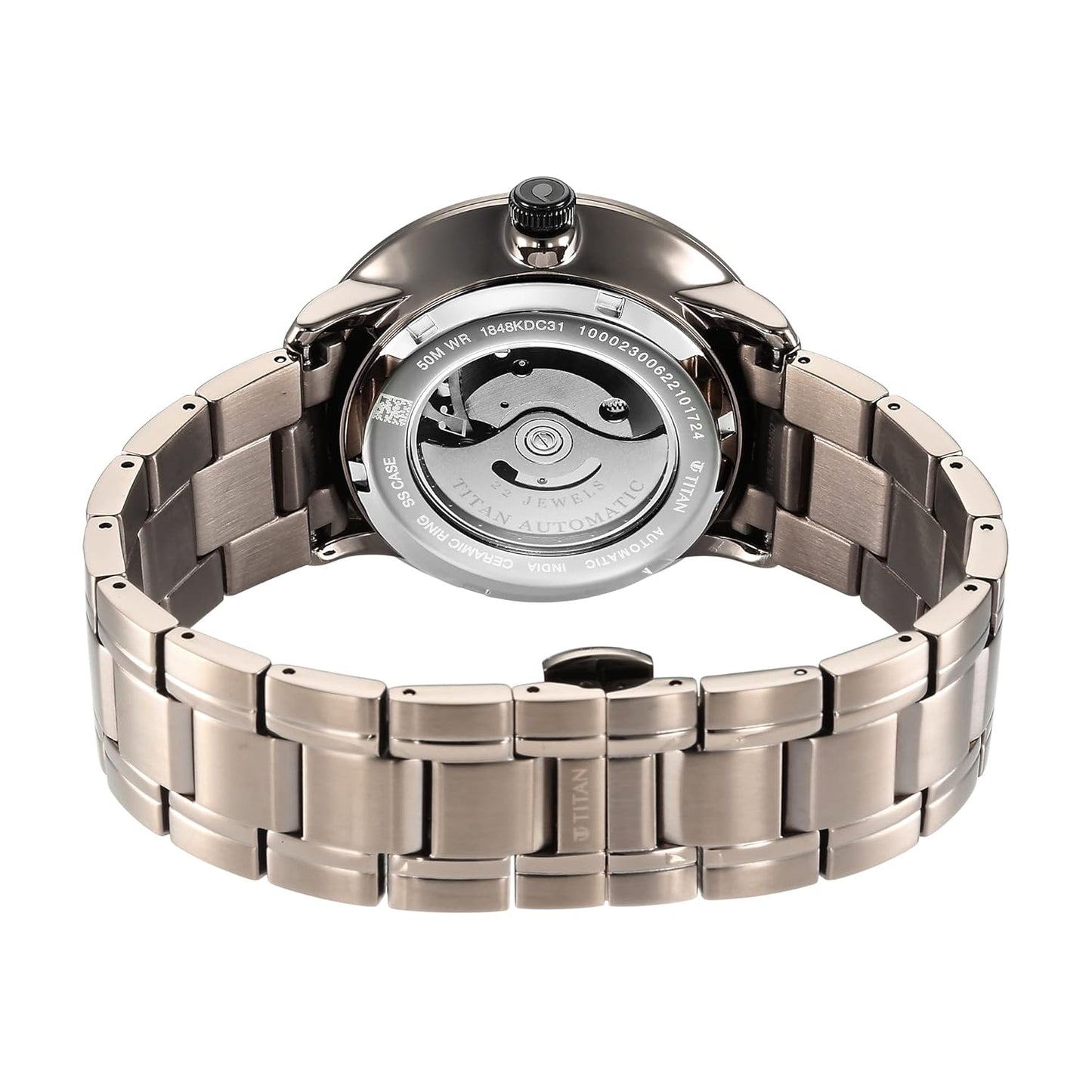 Titan Quartet Automatic Brown Dial Taupe Stainless Steel Strap Watch for Men - NT1848KM05