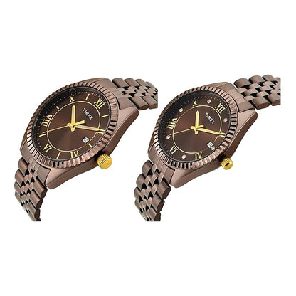 TIMEX Trendline Brown Round Dial Analog Pair Watch - TW00PR344