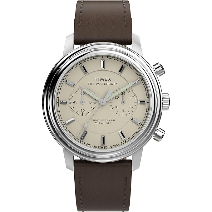 TIMEX Waterbury Metropolitan Analog Cream Round Dial & Brown Leather Strap Band Water Resistant Men's Wrist Watch - TW2Y23500IK