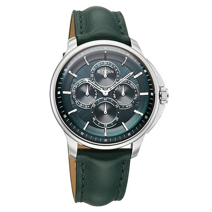 Titan Classique Four Eye Multifunction Analog with Green Dial Green Leather Strap Watch for Men - 90217SL02