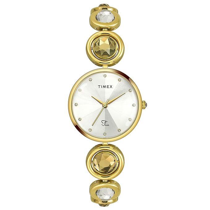 TIMEX Fria Analog Watch for Women with Silver Round Dial & Gold Brass Bracelet Band Water Resistant Women's Wrist Watches - TWEL16400